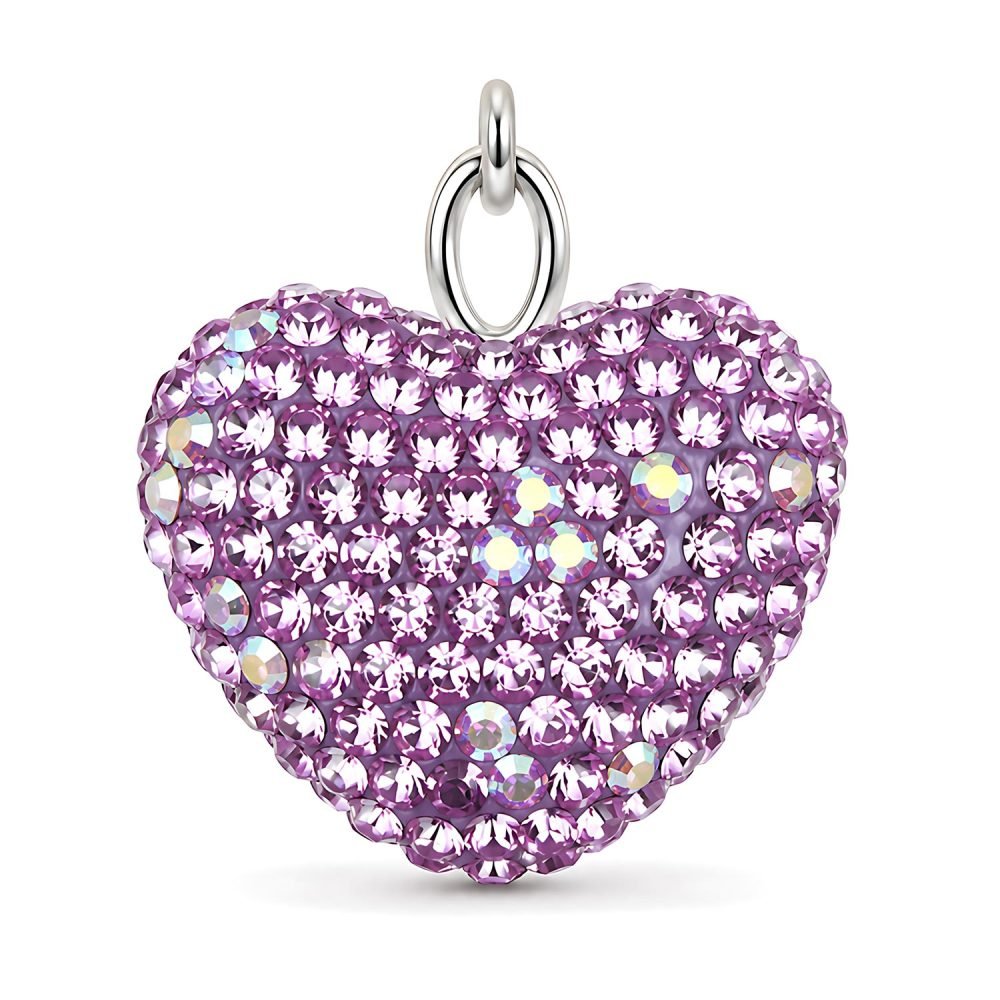 Pearl Style Pet Necklace, Purple Rhinestone Heart & Strawberry Charm Jewelry for Cats & Dogs, Boutique Beaded Collar Accessory