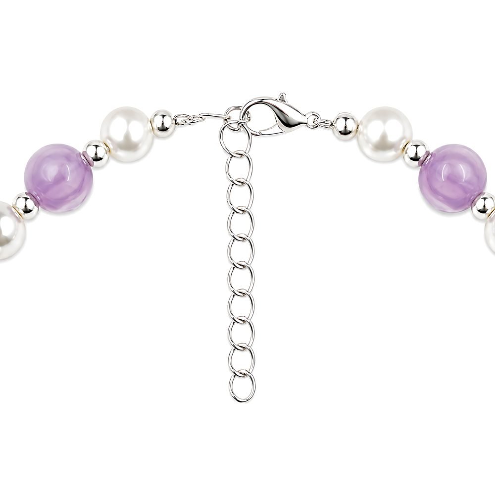 Pearl Style Pet Necklace, Purple Rhinestone Heart & Strawberry Charm Jewelry for Cats & Dogs, Boutique Beaded Collar Accessory