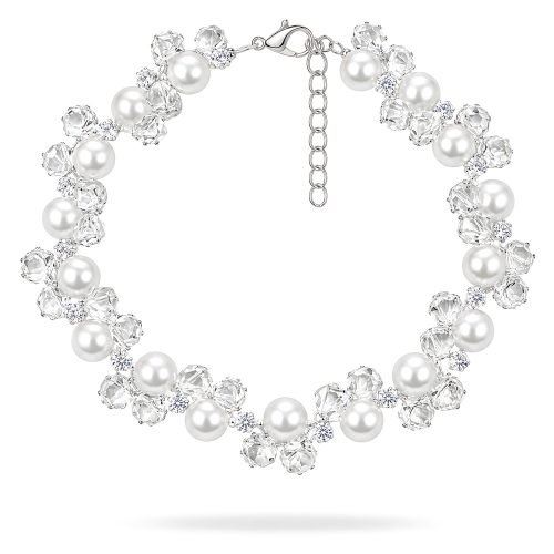 Pearl Crystal Pet Necklace, White Beaded Dog Cat Jewelry, Rhinestone Style Accents, Silver Tone Clasp, Bridal Pet Accessory