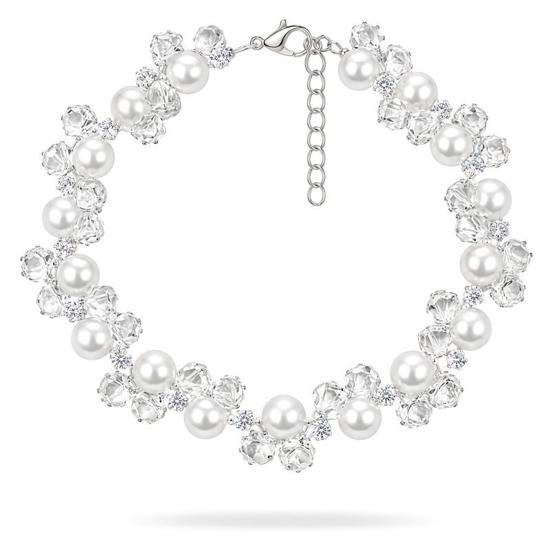 beaded-pet-necklace-pearl-crystal-accent-jdc-fc-sv-s-1-01 Pearl Crystal Pet Necklace, White Beaded Dog Cat Jewelry, Rhinestone Style Accents, Silver Tone Clasp, Bridal Pet Accessory