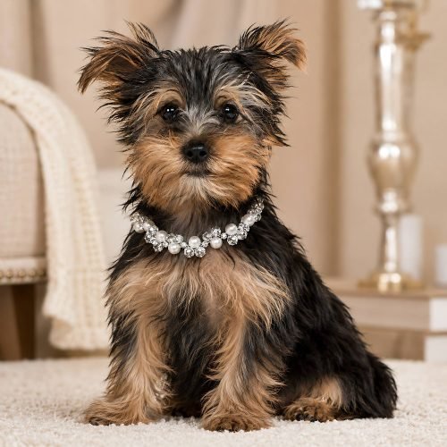 Pearl Crystal Pet Necklace, White Beaded Dog Cat Jewelry, Rhinestone Style Accents, Silver Tone Clasp, Bridal Pet Accessory