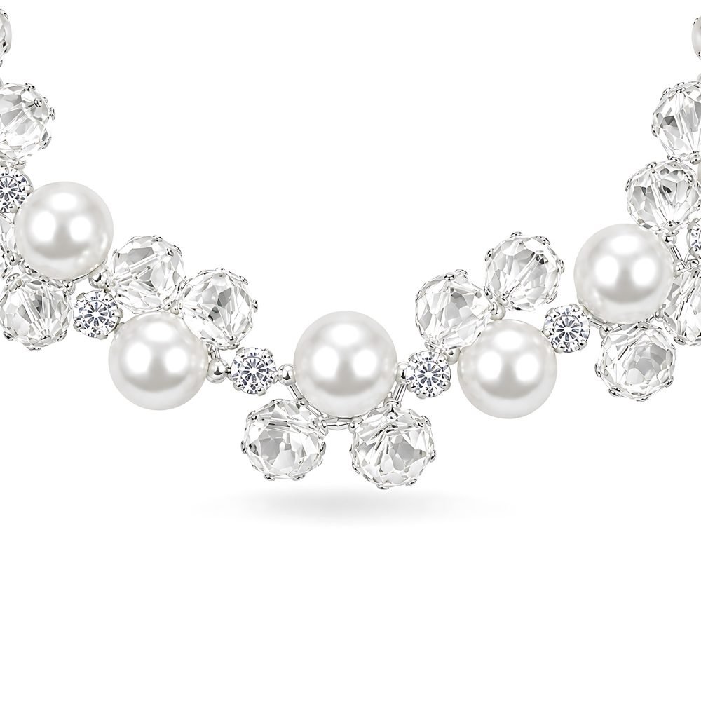Pearl Crystal Pet Necklace, White Beaded Dog Cat Jewelry, Rhinestone Style Accents, Silver Tone Clasp, Bridal Pet Accessory