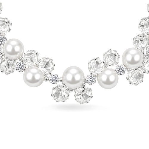 Pearl Crystal Pet Necklace, White Beaded Dog Cat Jewelry, Rhinestone Style Accents, Silver Tone Clasp, Bridal Pet Accessory