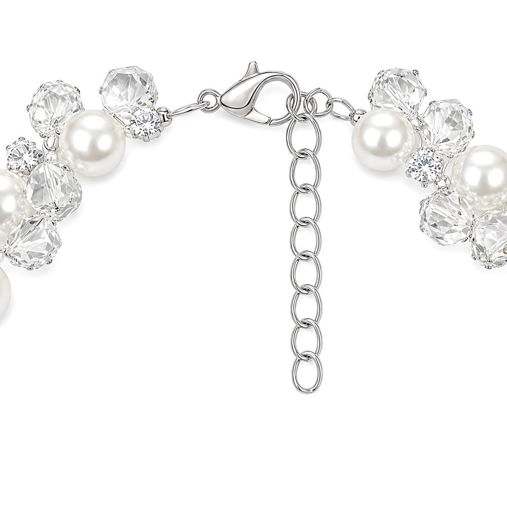 Pearl Crystal Pet Necklace, White Beaded Dog Cat Jewelry, Rhinestone Style Accents, Silver Tone Clasp, Bridal Pet Accessory