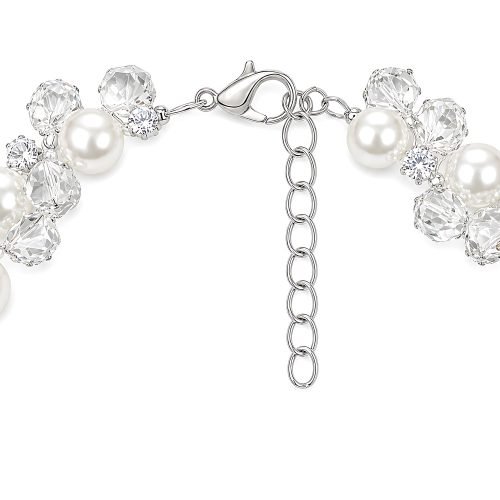 Pearl Crystal Pet Necklace, White Beaded Dog Cat Jewelry, Rhinestone Style Accents, Silver Tone Clasp, Bridal Pet Accessory