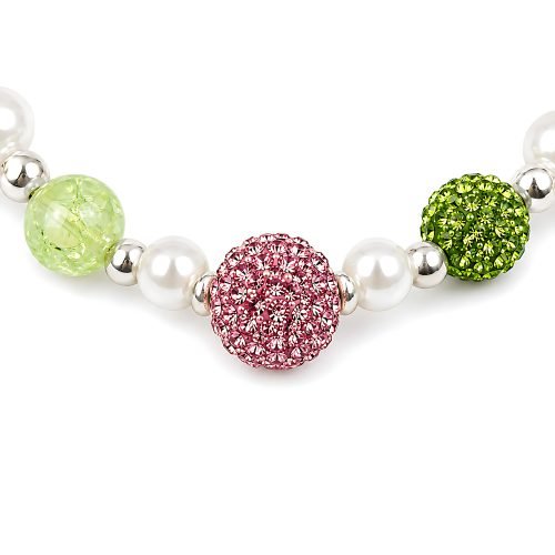 Pink Strawberry Bow Necklace for Dogs, Pearl Style Beaded Pet Jewelry, Rhinestone Charm Cat Necklace, Green Crystal Style Accent