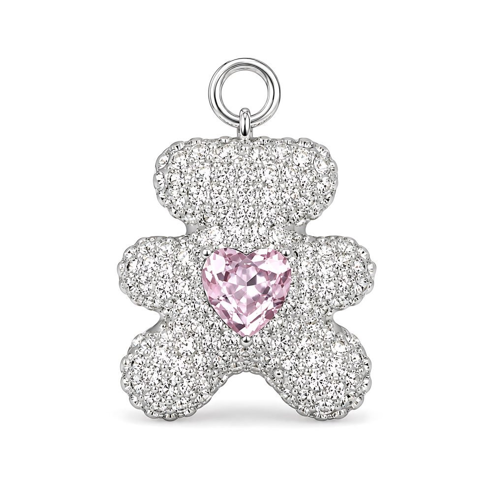 Pearl Style Pet Necklace with Pink Crystal Flower Charm, Double Strand Rhinestone Ball Dog Cat Jewelry, Metallic Tone Clasp