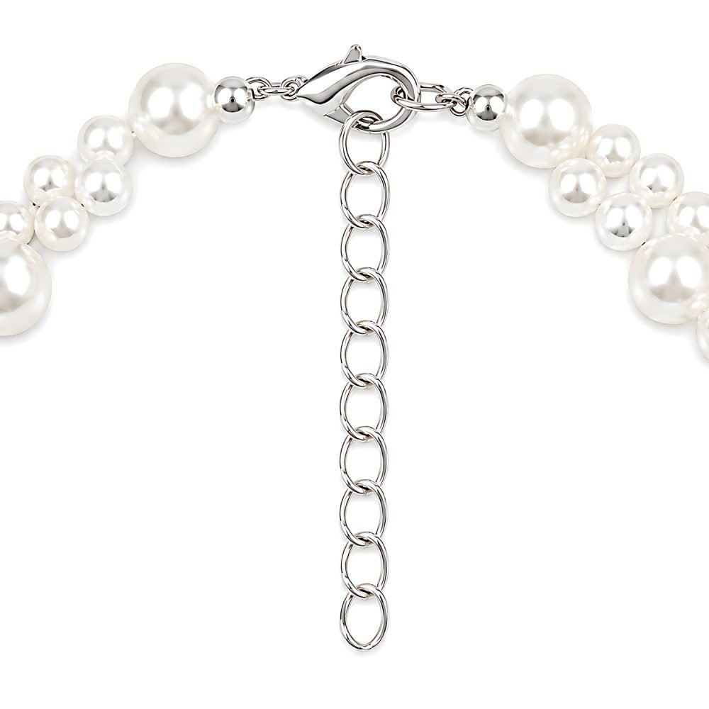 Pearl Style Pet Necklace with Pink Crystal Flower Charm, Double Strand Rhinestone Ball Dog Cat Jewelry, Metallic Tone Clasp