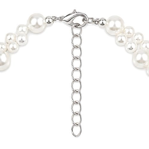 Pearl Style Pet Necklace with Pink Crystal Flower Charm, Double Strand Rhinestone Ball Dog Cat Jewelry, Metallic Tone Clasp
