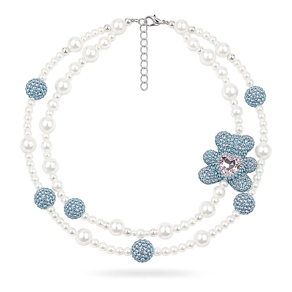 Pearl Style Pet Necklace Blue Rhinestone Flower Charm Dog Cat Jewelry Double Strand Pink Heart Crystal Accent
