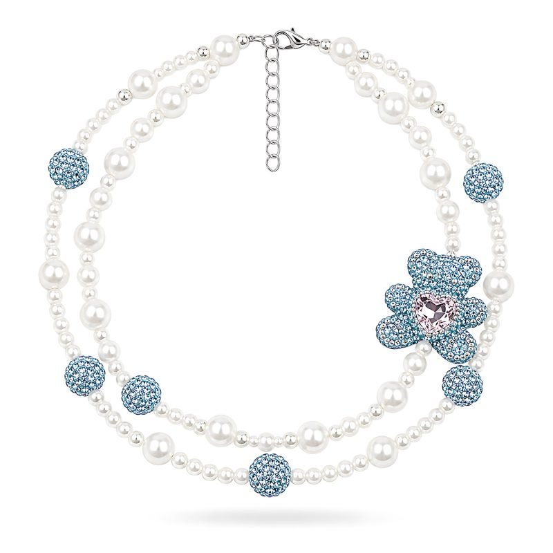 double-strand-pearl-necklace-small-dogs-jdc-br-bl-s-1-01 Pearl Style Pet Necklace Blue Rhinestone Flower Charm Dog Cat Jewelry Double Strand Pink Heart Crystal Accent