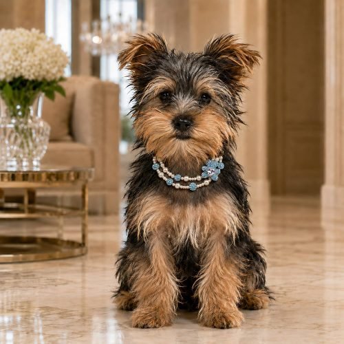 Pearl Style Pet Necklace Blue Rhinestone Flower Charm Dog Cat Jewelry Double Strand Pink Heart Crystal Accent
