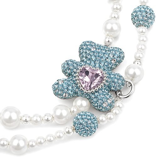 Pearl Style Pet Necklace Blue Rhinestone Flower Charm Dog Cat Jewelry Double Strand Pink Heart Crystal Accent