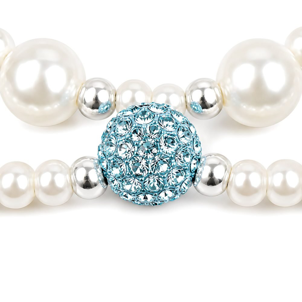 Pearl Style Pet Necklace Blue Rhinestone Flower Charm Dog Cat Jewelry Double Strand Pink Heart Crystal Accent