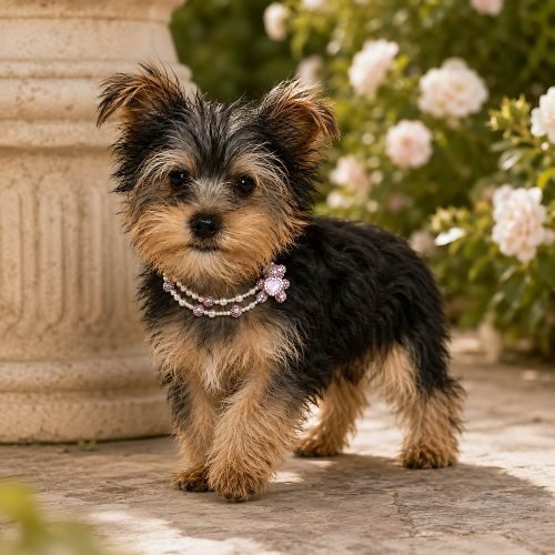 Pearl Style Pet Necklace with Pink Rhinestone Teddy Bear Charm, Double Strand Dog Cat Jewelry, Crystal Style Heart Pendant Pet Accessory