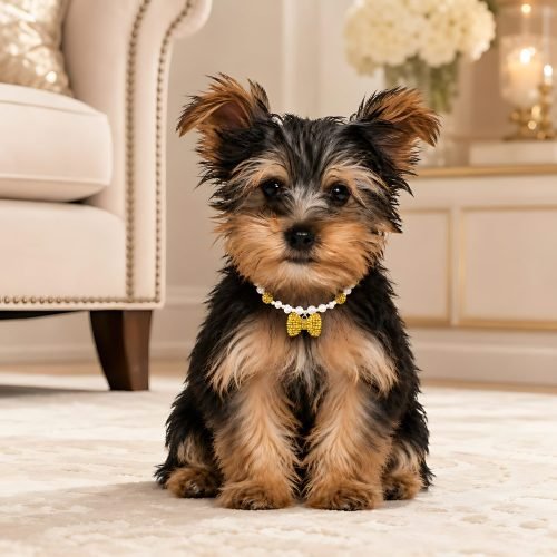 Yellow Bow Pearl Style Necklace for Dogs Cats, Crystal Style Charm Pet Jewelry, White Pearl Beaded Fashion Collar Accessory