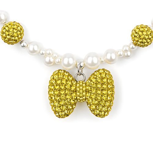 Yellow Bow Pearl Style Necklace for Dogs Cats, Crystal Style Charm Pet Jewelry, White Pearl Beaded Fashion Collar Accessory
