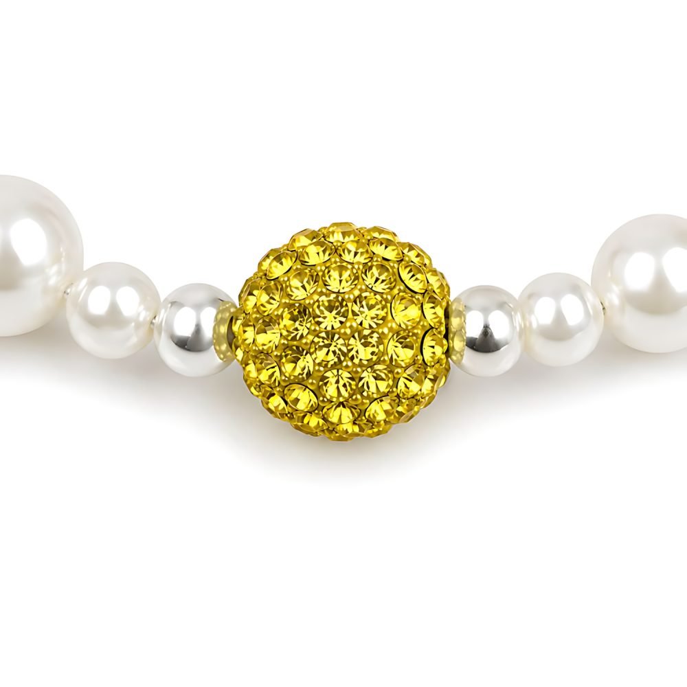 Yellow Bow Pearl Style Necklace for Dogs Cats, Crystal Style Charm Pet Jewelry, White Pearl Beaded Fashion Collar Accessory