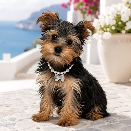Pearl Style Dog Necklace with Rhinestone Bow Charm, Silver Tone Pet Jewelry, Sparkly Cat Collar Necklace, Small Dog Accessory Gift