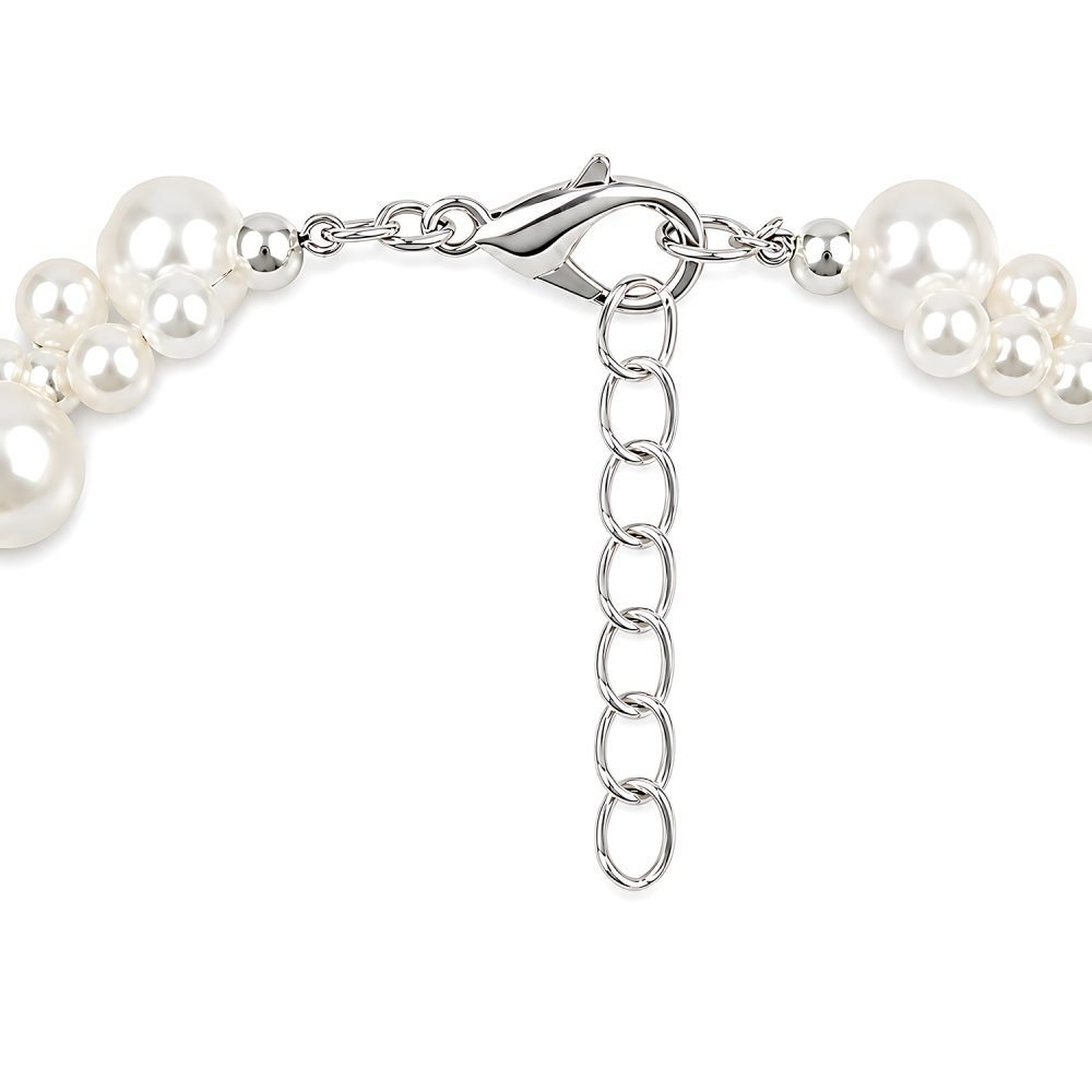 Pearl Style Dog Necklace with Rhinestone Bow Charm, Silver Tone Pet Jewelry, Sparkly Cat Collar Necklace, Small Dog Accessory Gift