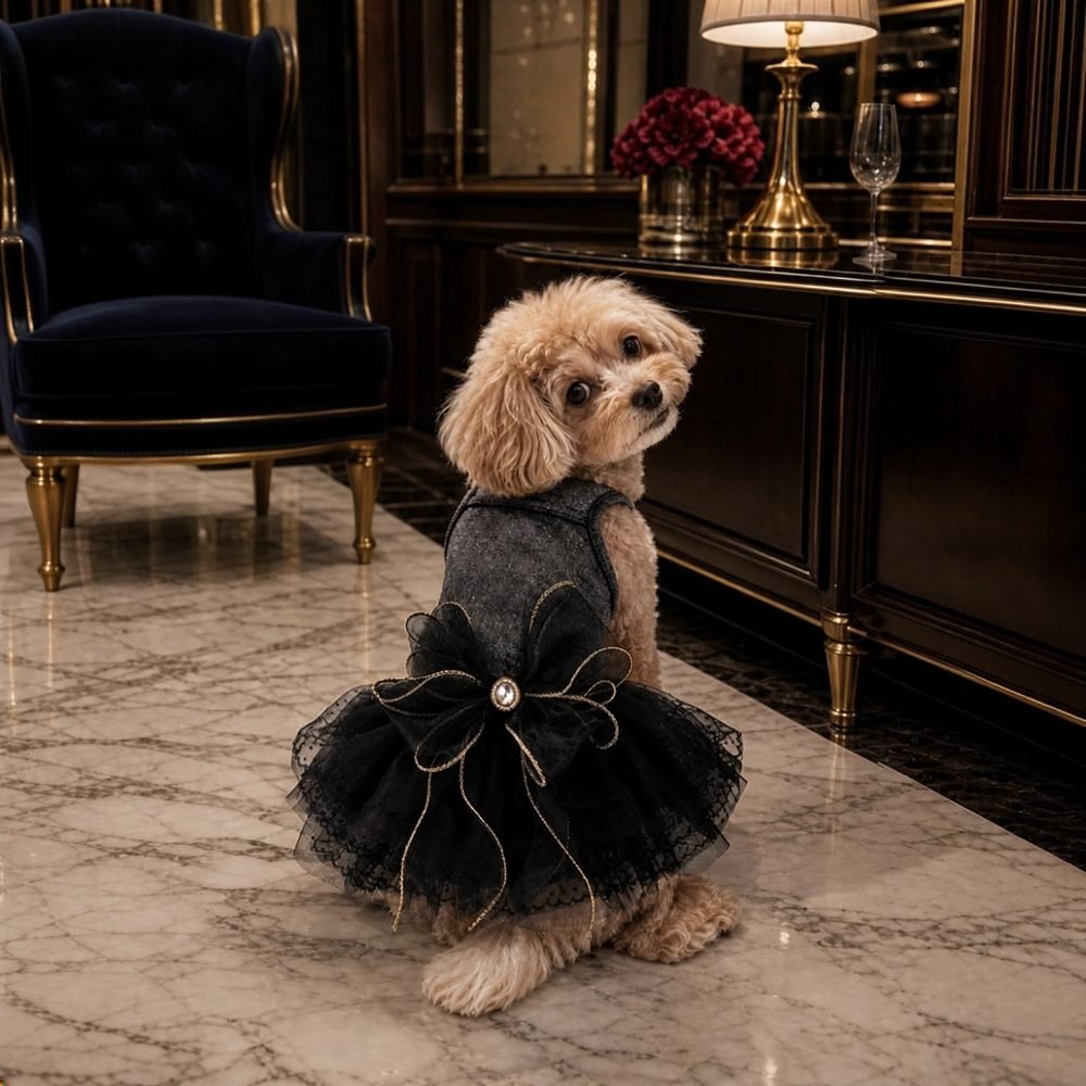 Black Tutu Dog Dress, Sparkle Pet Dress with Bow, Formal Dog Outfit for Parties, Special Occasion Gift for Dog Lovers