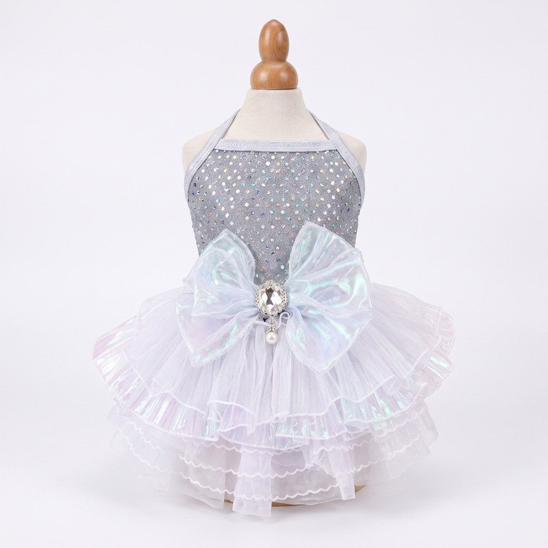 halter-neck-tutu-dress-designed-dress-adc-ogy-m-1-01 Sequin Dog Dress with Iridescent Bow, Sparkly Pet Tutu, Halter Neck Puppy Dress for Birthday Party, Wedding, Special Occasion Gift