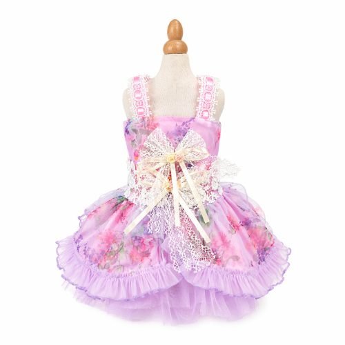 Floral Tutu Dog Dress with Lace Bow, Pink Purple Pet Party Dress, Girl Dog Birthday Outfit, Special Occasion Puppy Gift