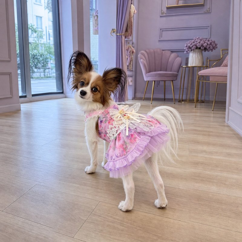 Floral Tutu Dog Dress with Lace Bow, Pink Purple Pet Party Dress, Girl Dog Birthday Outfit, Special Occasion Puppy Gift