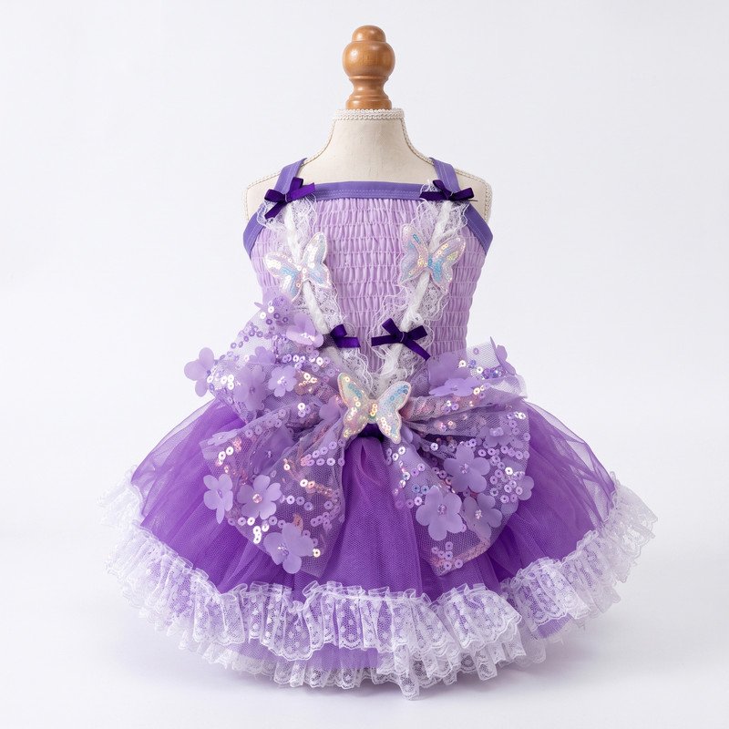 ruffled-tutu-dog-dress-adjustable-straps-adc-opu-m-1-01 Purple Butterfly Tutu Dog Dress, Sequin Flower Pet Costume, Lace Trim Party Dress for Small Dogs, Special Occasion Gift