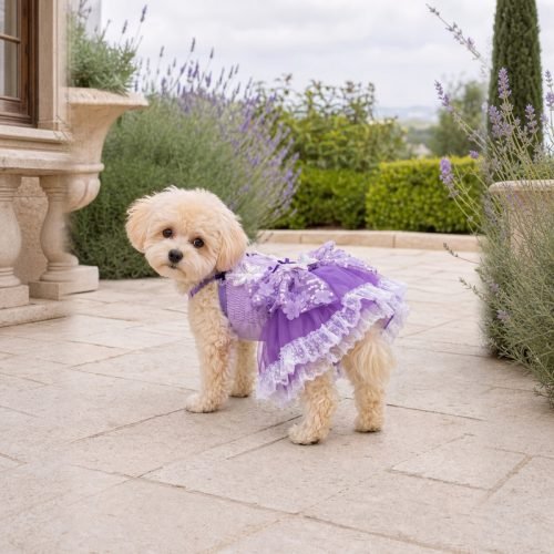 Purple Butterfly Tutu Dog Dress, Sequin Flower Pet Costume, Lace Trim Party Dress for Small Dogs, Special Occasion Gift