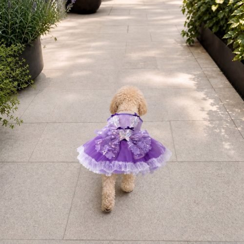 Purple Butterfly Tutu Dog Dress, Sequin Flower Pet Costume, Lace Trim Party Dress for Small Dogs, Special Occasion Gift