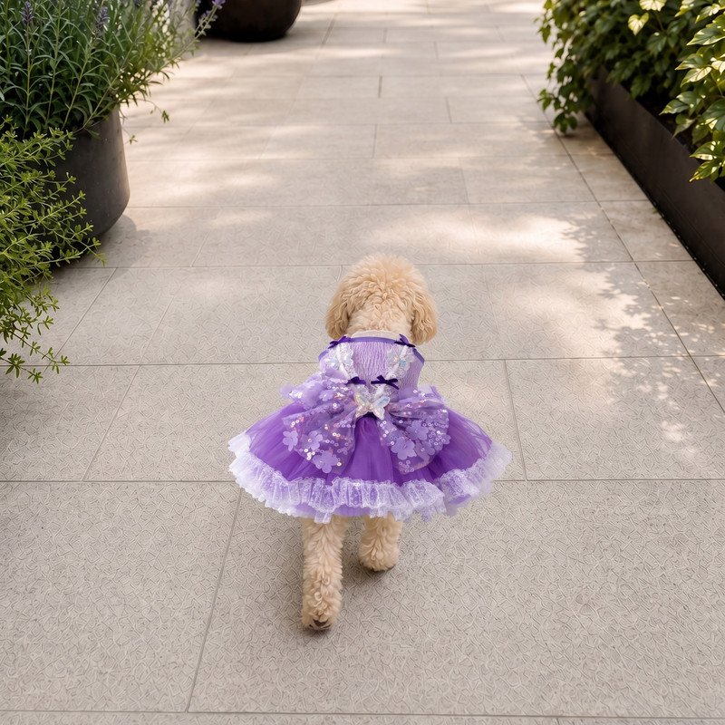 Purple Butterfly Tutu Dog Dress, Sequin Flower Pet Costume, Lace Trim Party Dress for Small Dogs, Special Occasion Gift