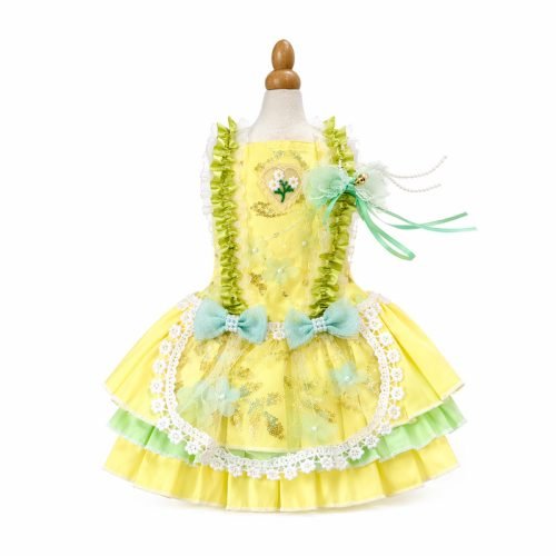 Yellow Pet Dress with Daisy Heart Applique, Mint Bow Tutu Skirt, Dog Cat Party Outfit, Special Occasion Gift for Pets