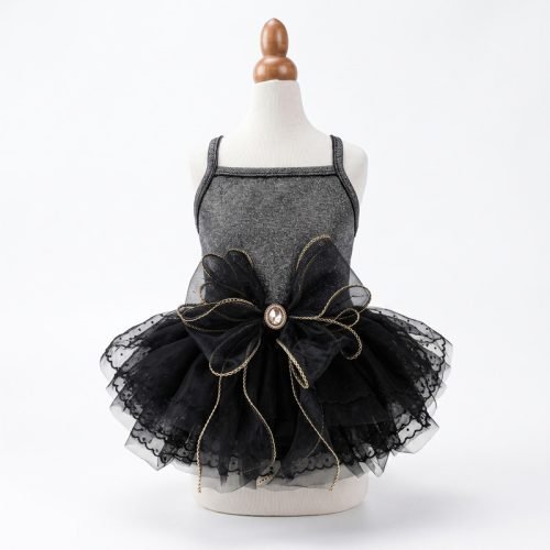 Black Tutu Dog Dress, Sparkle Pet Dress with Bow, Formal Dog Outfit for Parties, Special Occasion Gift for Dog Lovers