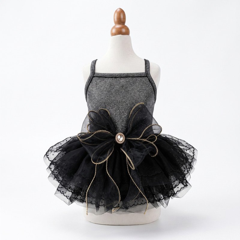 Black Tutu Dog Dress, Sparkle Pet Dress with Bow, Formal Dog Outfit for Parties, Special Occasion Gift for Dog Lovers