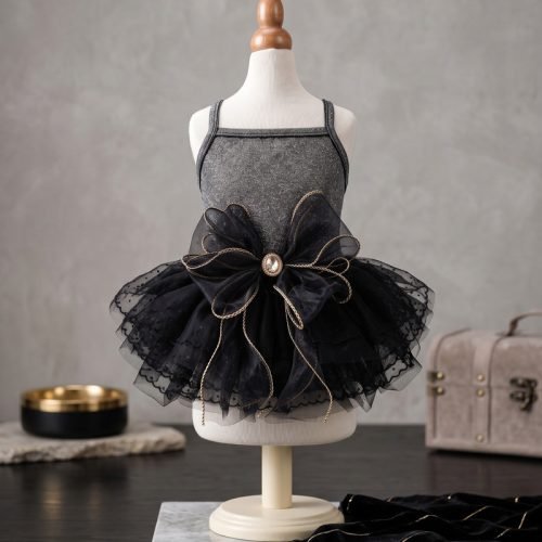 Black Tutu Dog Dress, Sparkle Pet Dress with Bow, Formal Dog Outfit for Parties, Special Occasion Gift for Dog Lovers