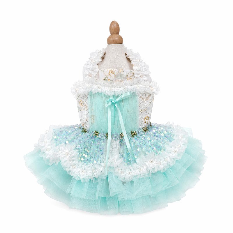 Mint Sequin Tutu Dog Dress, Pearl Lace Pet Gown, Sparkly Tulle Dog Outfit for Birthday Photos, Fancy Puppy Dress Gift