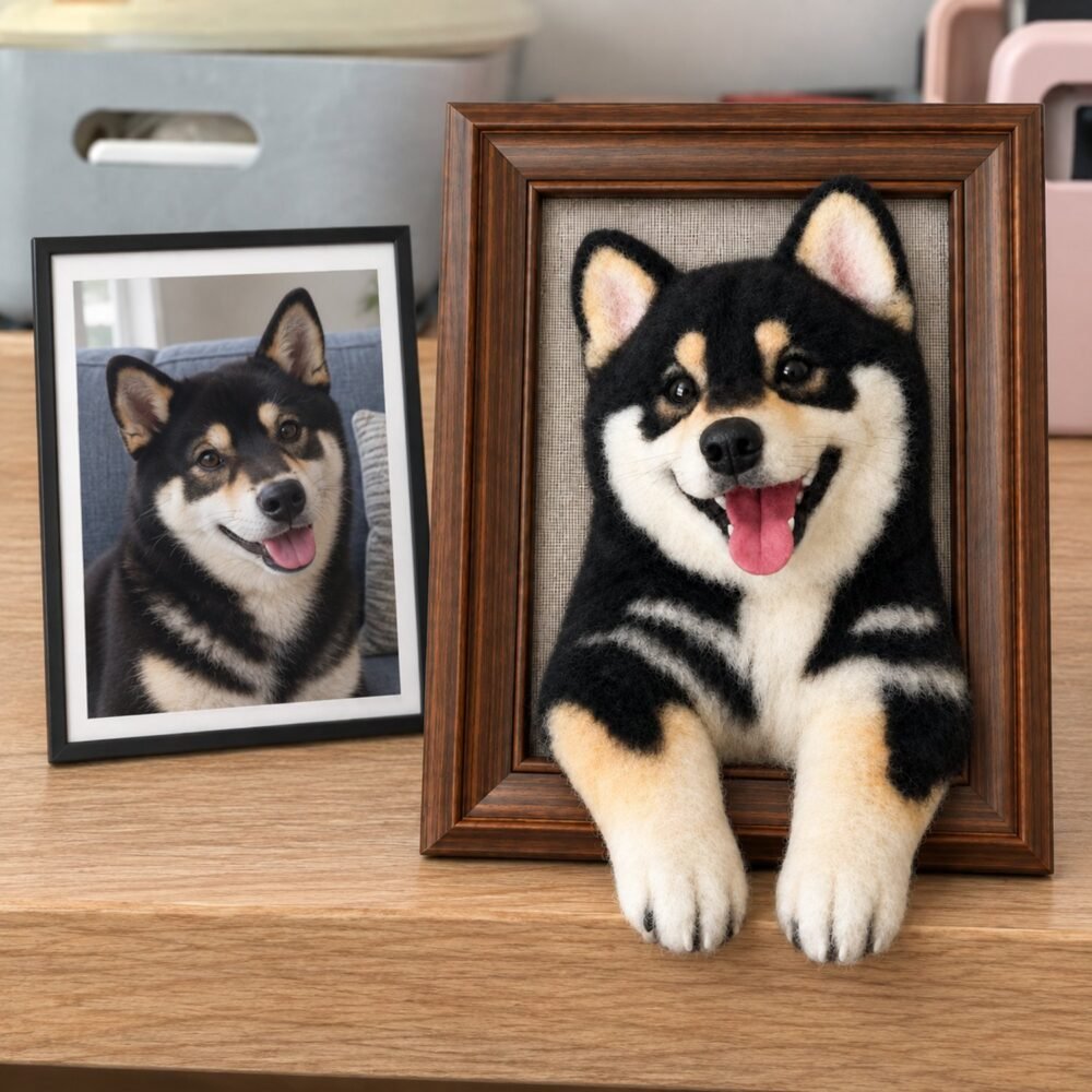 custom-pet-half-body-portrait-02 Custom Framed Pet Half Body Portrait, Needle Felted Wool Sculpture, Memorial Keepsake