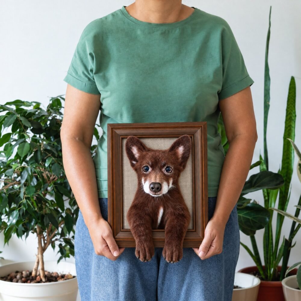 custom-pet-half-body-portrait-04 Custom Framed Pet Half Body Portrait, Needle Felted Wool Sculpture, Memorial Keepsake