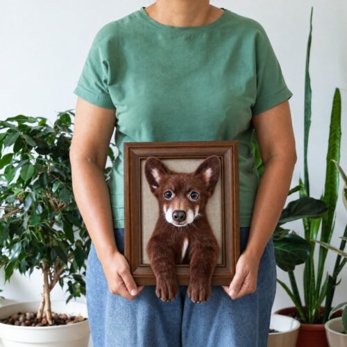 custom-pet-half-body-portrait-04 Custom Framed Pet Half Body Portrait, Needle Felted Wool Sculpture, Memorial Keepsake