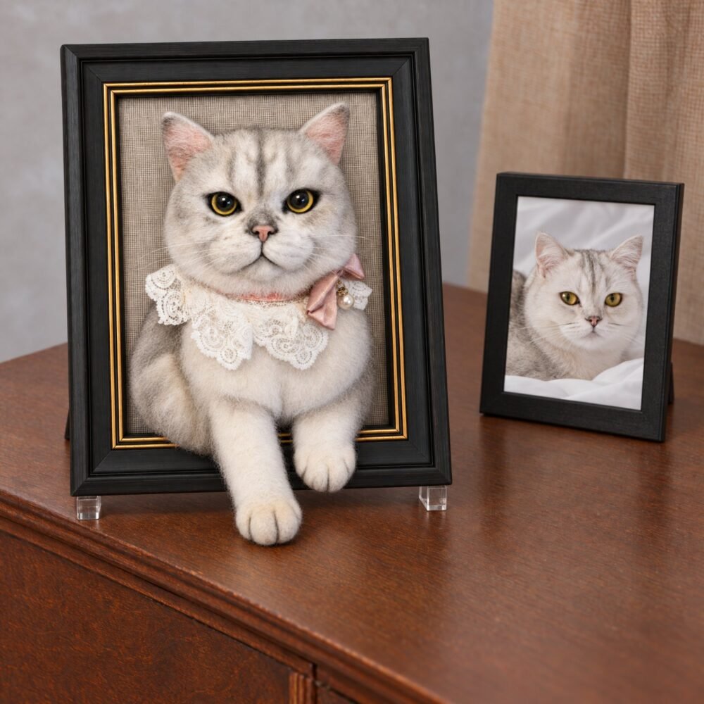 custom-pet-half-body-portrait-06 Custom Framed Pet Half Body Portrait, Needle Felted Wool Sculpture, Memorial Keepsake