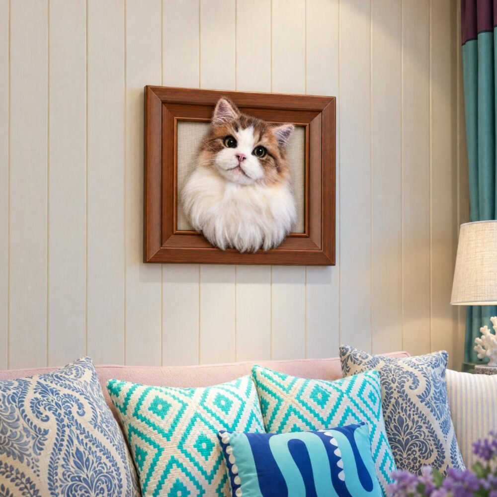 Custom Framed Pet Face Portrait, Needle Felted Wool Sculpture, Memorial Keepsake
